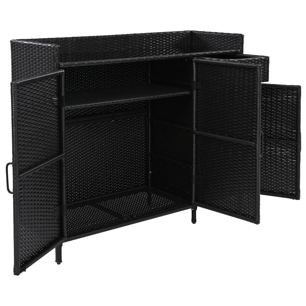 K&K 47.5"W Wicker Outdoor Storage Cabinet with Tempered Glass Top