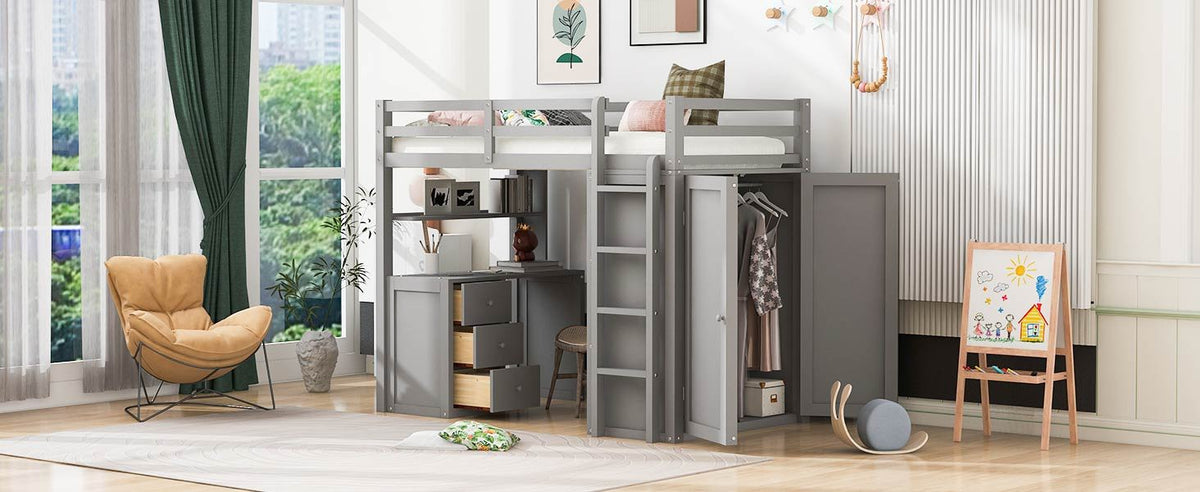 Loft Bed With Drawers, Desk, And Wardrobe