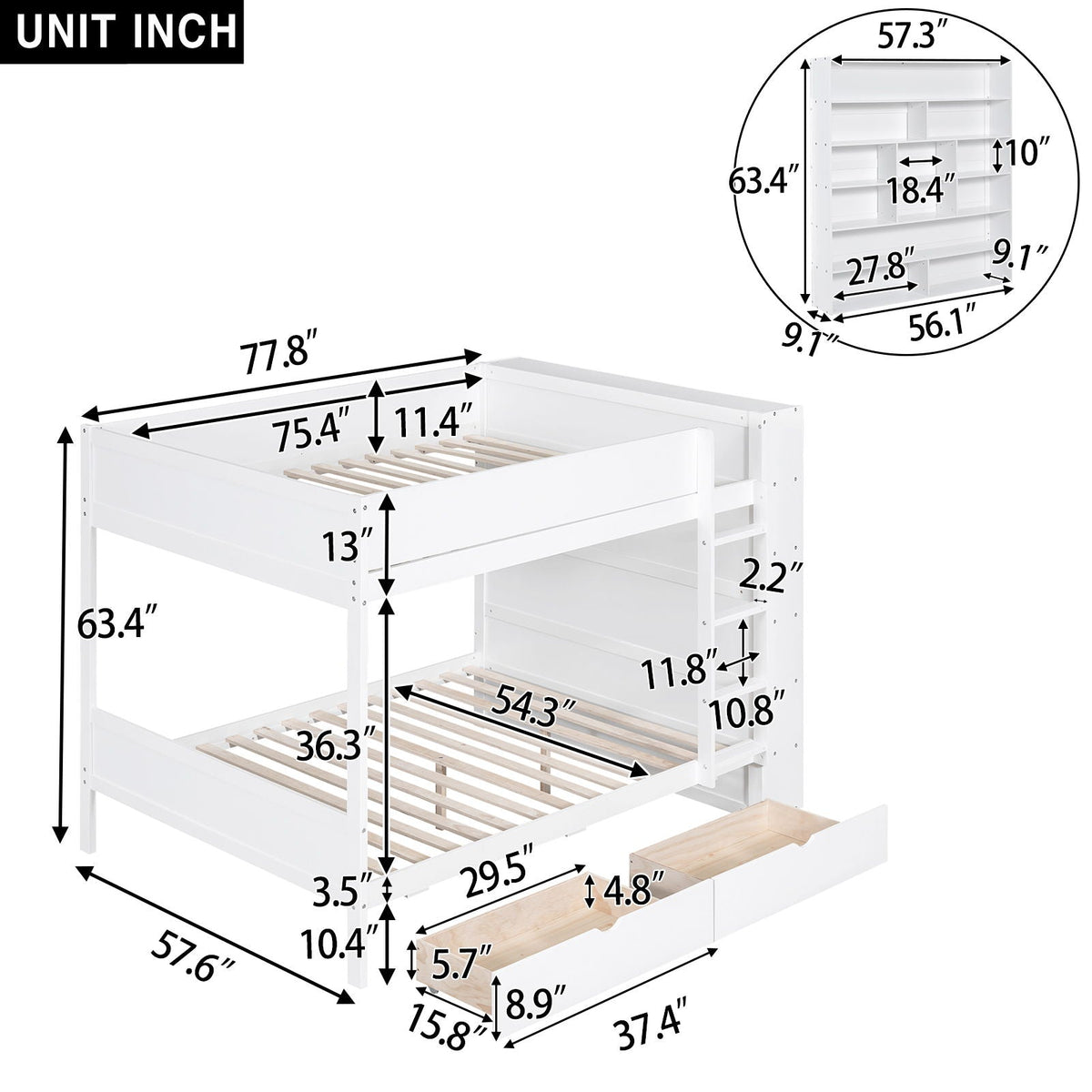 Bunk Bed With 2 Drawers And Multi Layer Cabinet