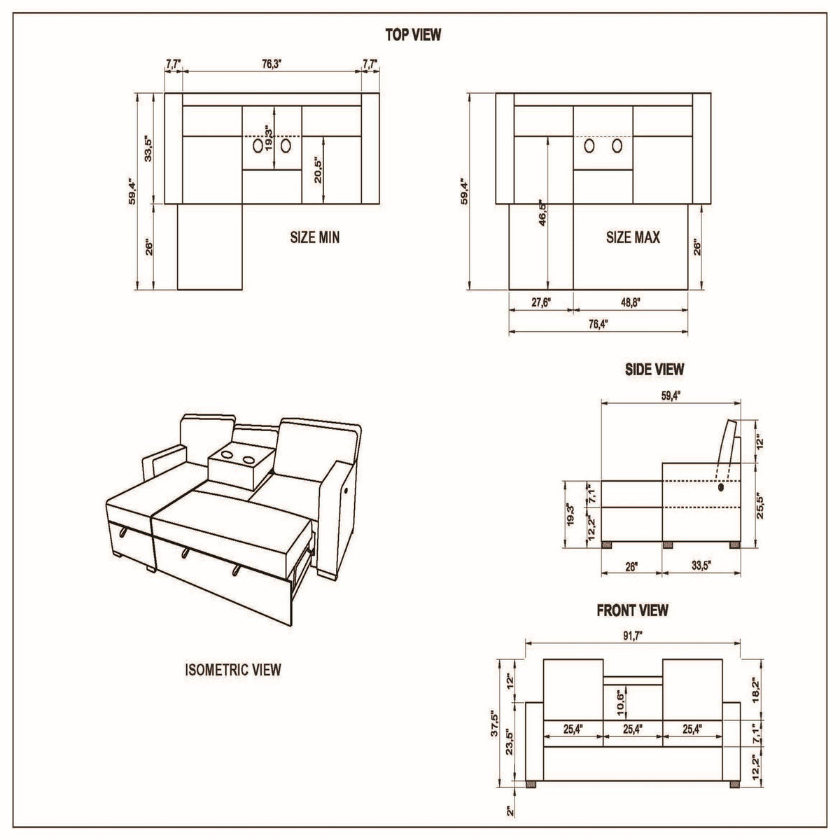 Territory - Pull Out Sofa Bed With Design - Dark Gray