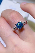 1 Carat Blue Brilliant Round Cut Sparkala™ 4-Prong Ring