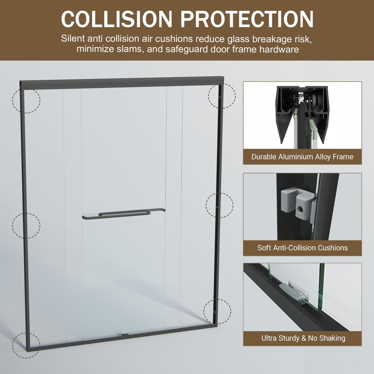 Double Sliding Shower Door, Semi-Frameless Bypass Bathroom Sliding Door With 1/4" (6 Mm) Tempered Glass For Walk-In Shower