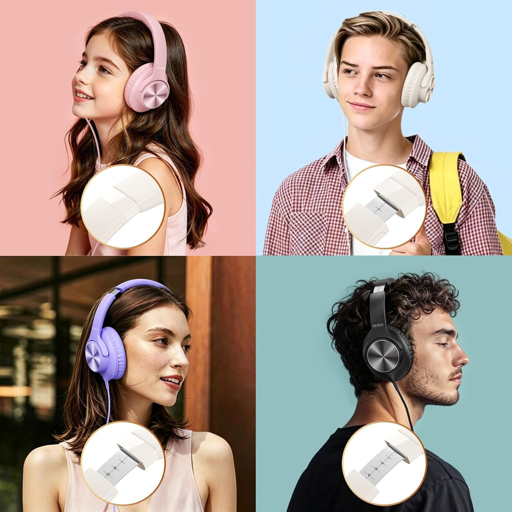 Wired Headphones with Mic, Volume & Playback Control, Over-Ear Foldable Headphones, 3.5Mm Plug, 90° Swivel Ear Cups, 4.9Ft Tangle-Free Cord for Tablet, Laptop, PC, School, Travel (Black)