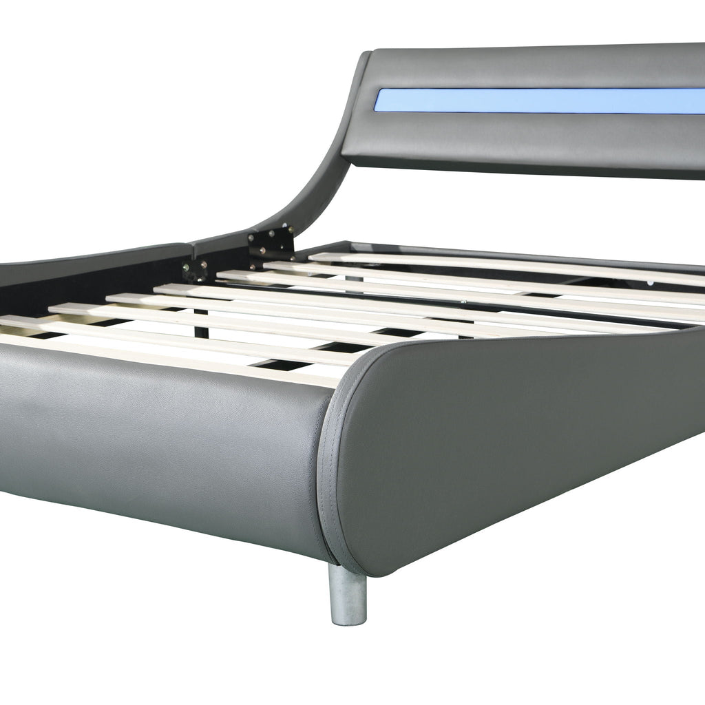 Queen Size Upholstered Platform Bed Frame with LED Lighting