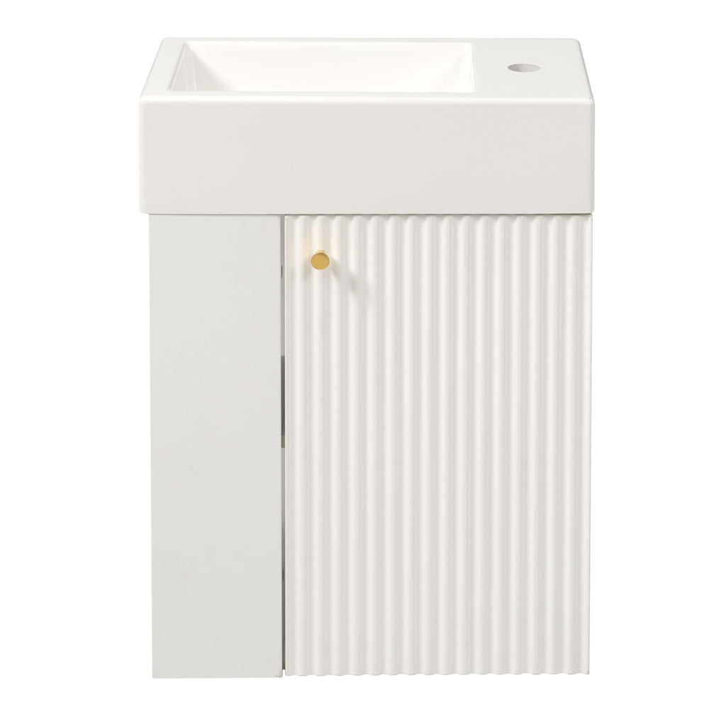 Floating Bathroom Vanity With Resin Basin, Left Side Storage - White