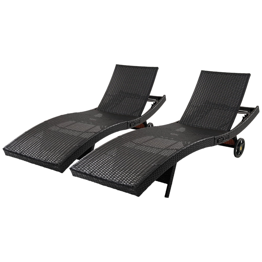 K&K 80'' Patio Wicker Chaise Lounge Chairs Set of 2