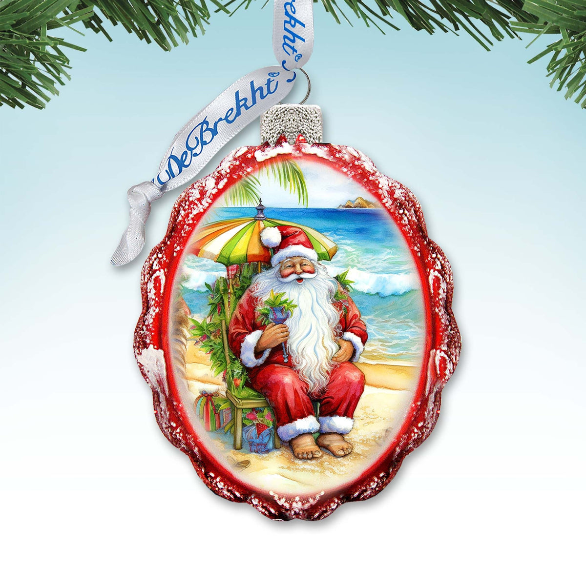 Nautical Christmas Decor - Santa on the Beach Keepsake Glass Ornaments by G. Debrekht - Christmas Decor - 777413