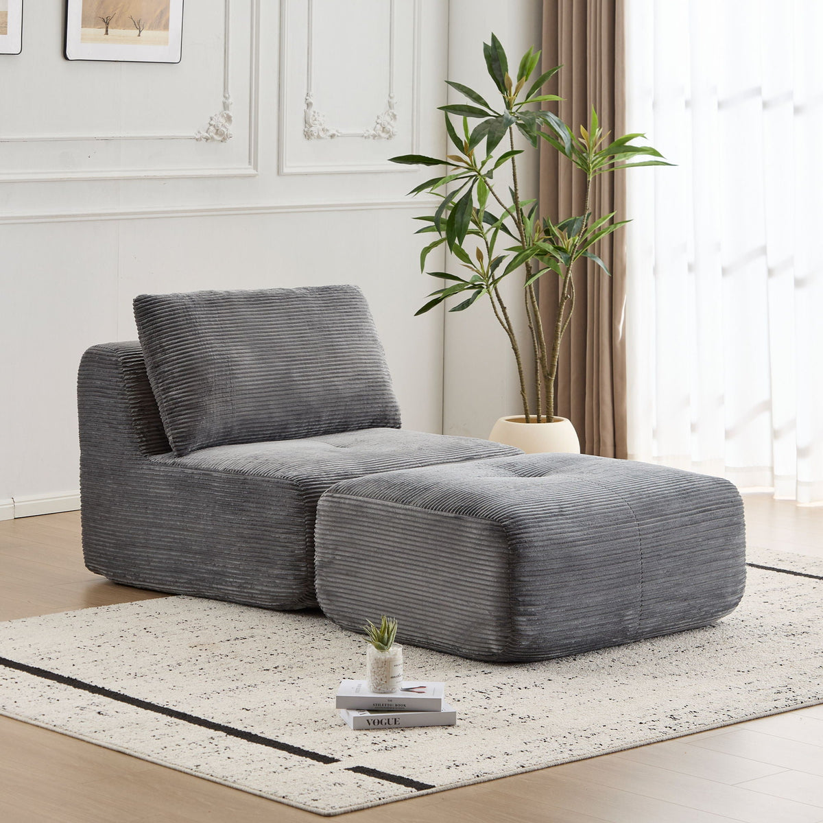 Single Chaise Longue With Movable Ottoman For Living Room