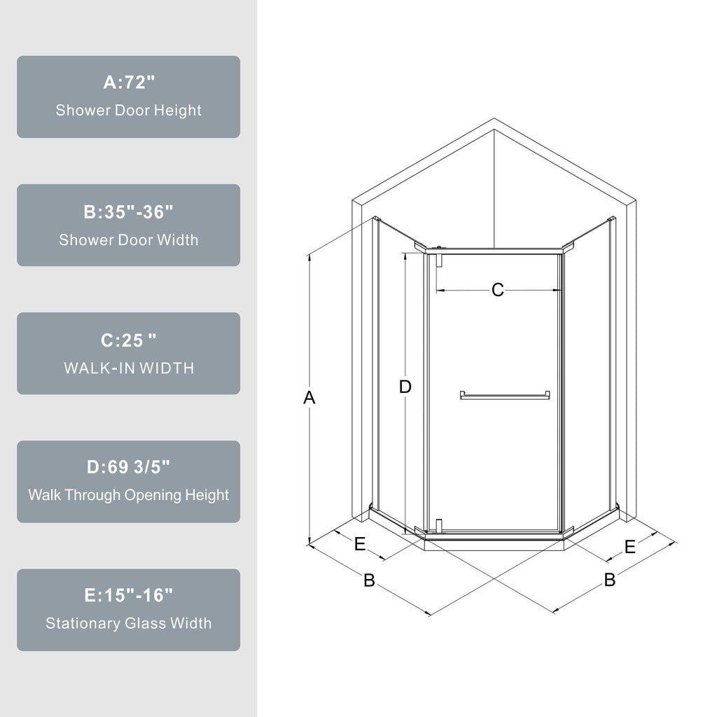 Goodyo - Neo-Angle Frameless Shower Door - Gold