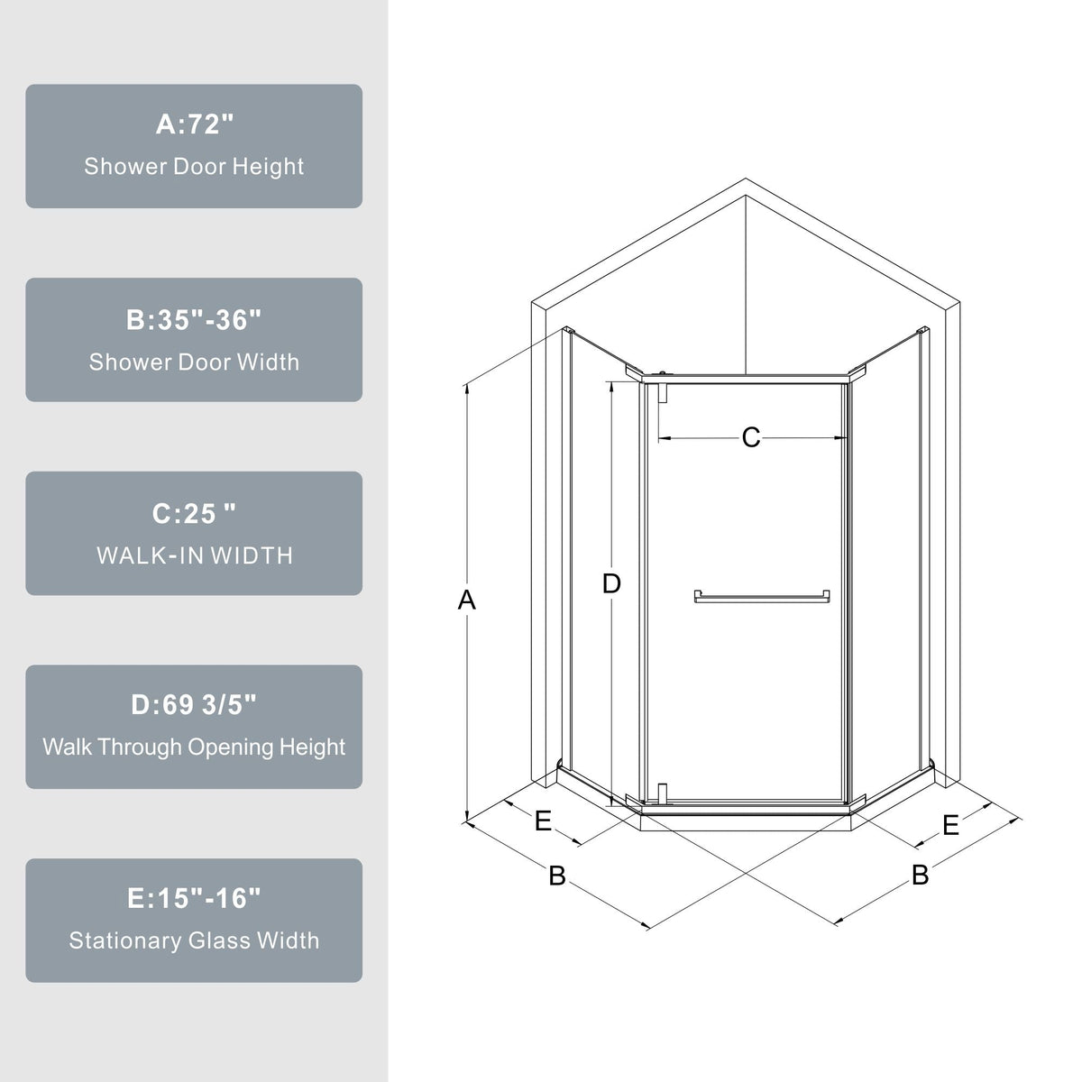 Goodyo - Neo-Angle Frameless Shower Door - Gold
