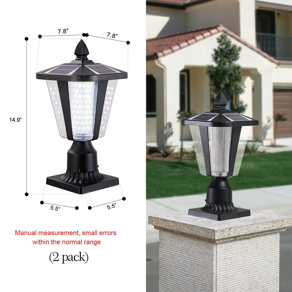 15' Solar Powered Outdoor Lantern, Modern Garden Light with LED (2-Pack)