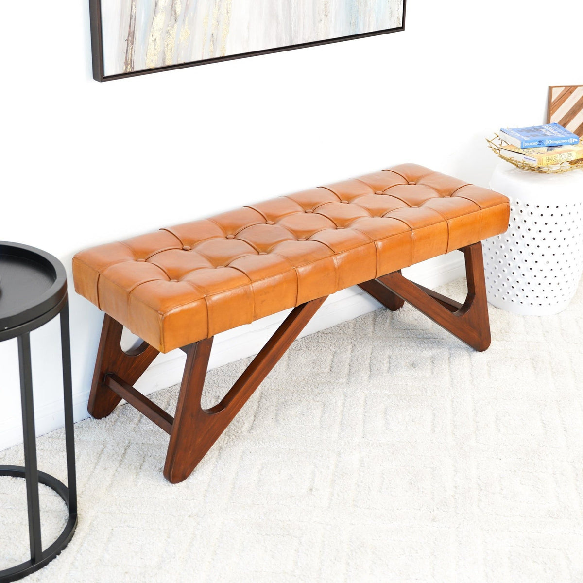 Mia - Bench With Buttons - Brown / Rustic