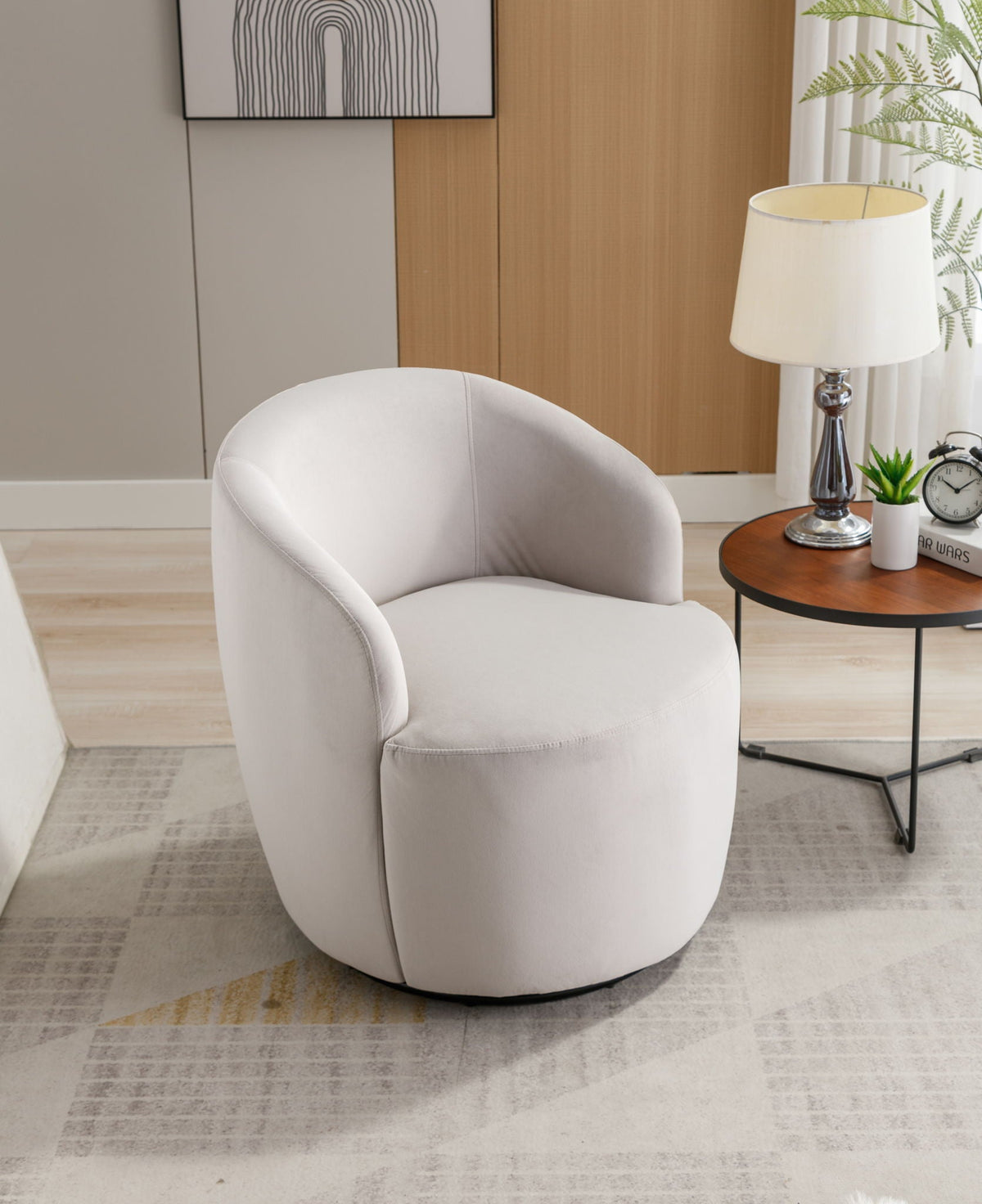 Swivel Accent Armchair Barrel Chair With Powder Coating Metal Ring
