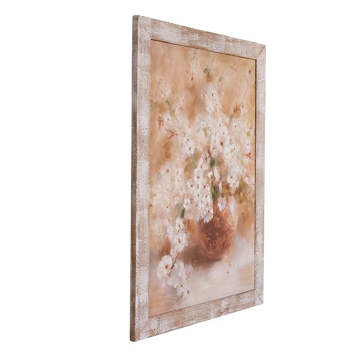 Hand-Painted Still Life Blossom Wall Art with Distressed Fir Wood Frame