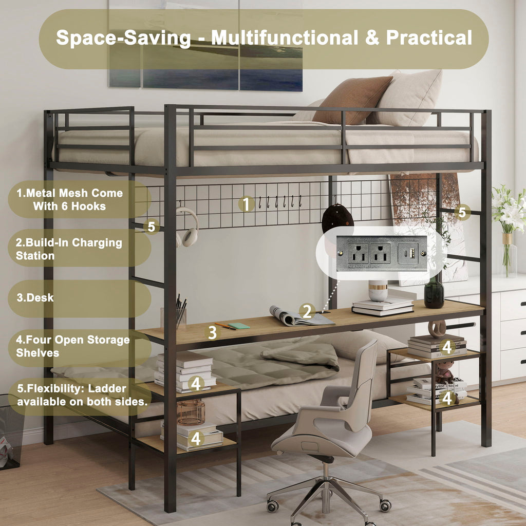Ethan - Bunk Bed With Desk, Charging Station, Storage Shelves