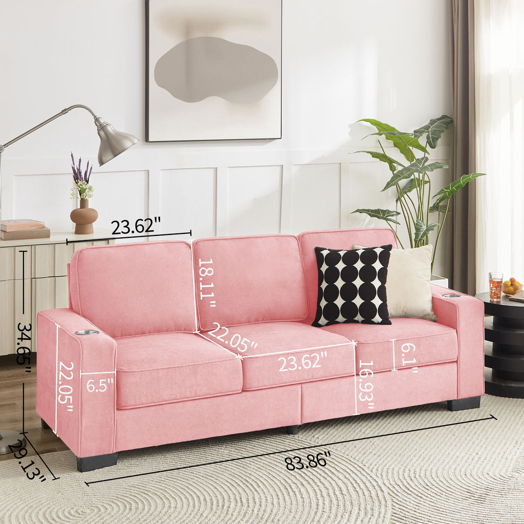 Modern Snowfleece Fabric 3 Seater Sofa With Cup Holder