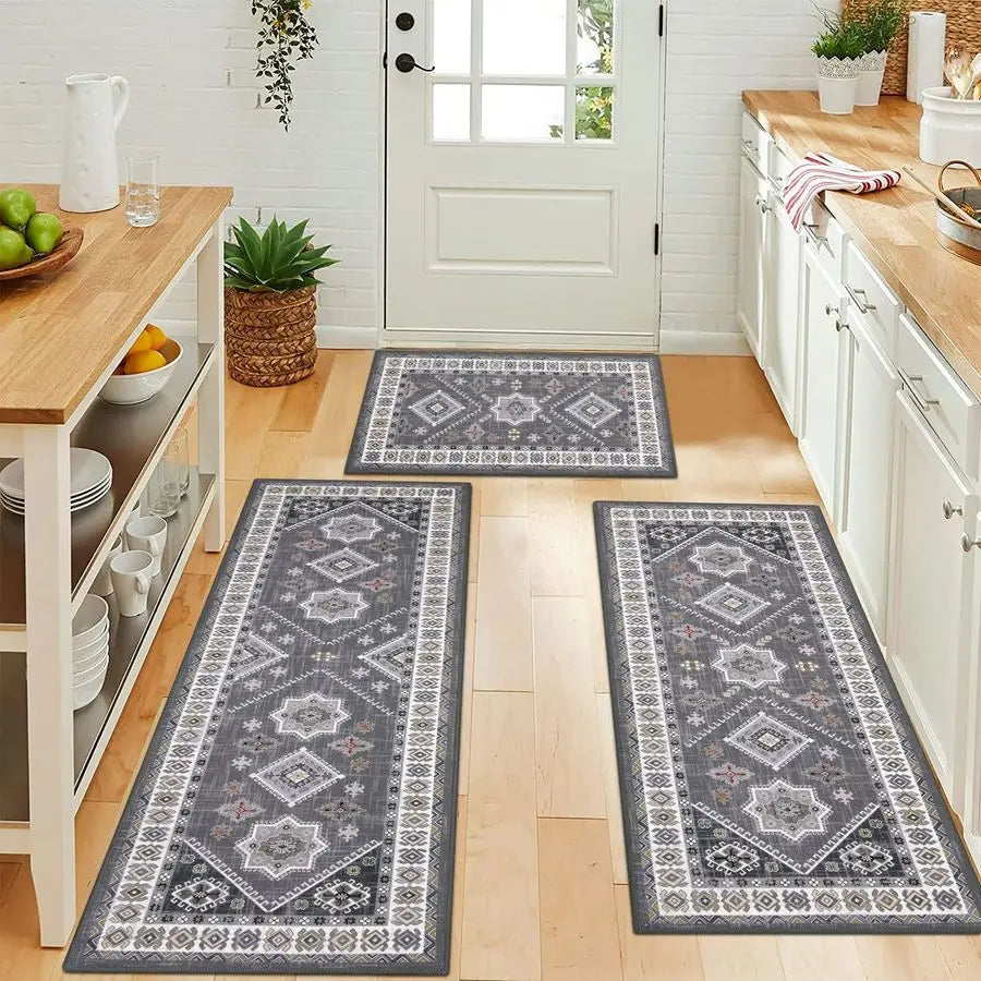 Boho Kitchen Rug Sets 3 Piece with Runner Non Slip Kitchen Rugs and Mats Washable Kitchen Mats for Floor Thick Kitchen Floor Mat