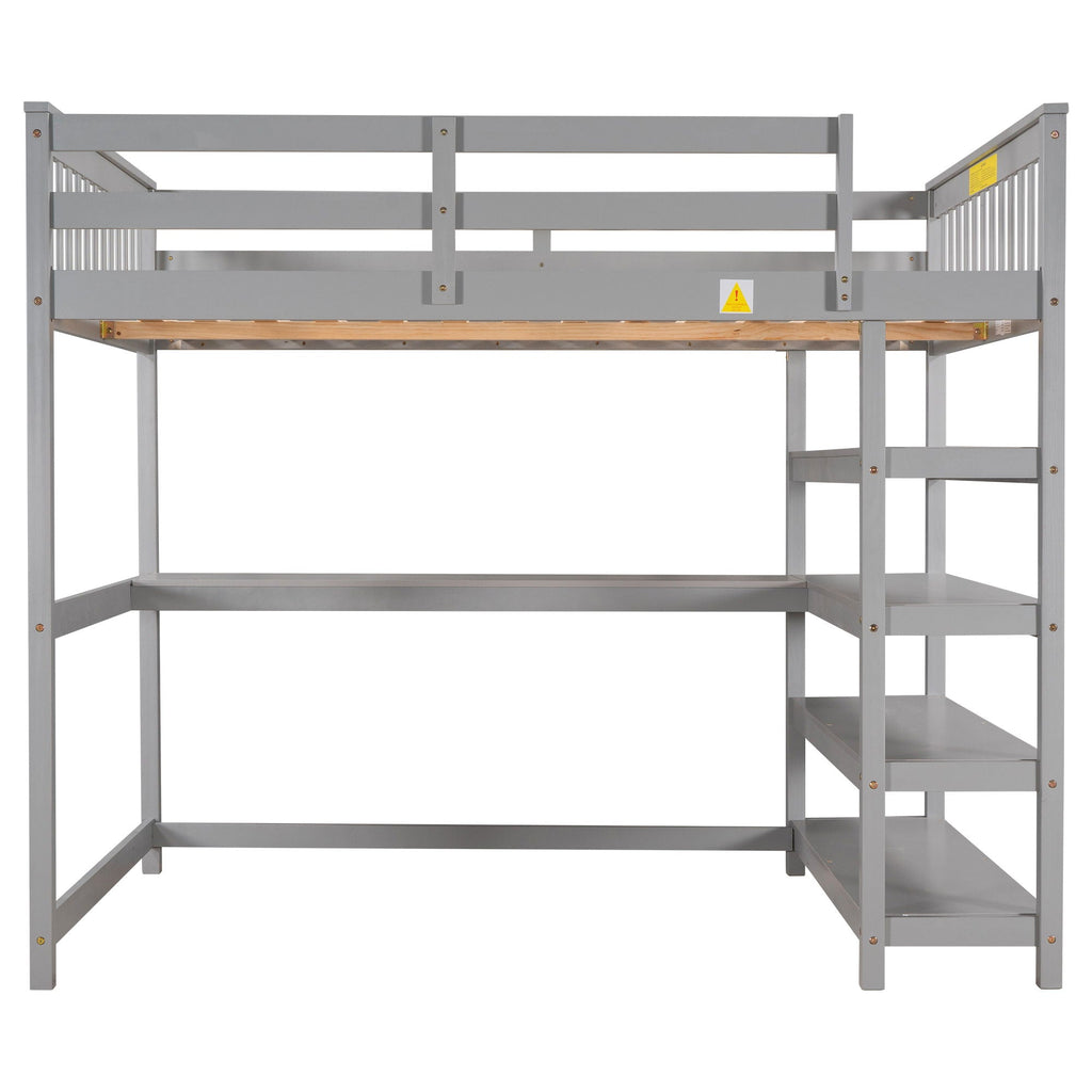 Loft Bed With Storage Shelves And Under Bed Desk