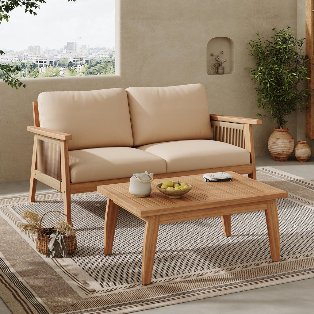 Outdoor 2pc Acacia Wood and Rope Patio Chat Set