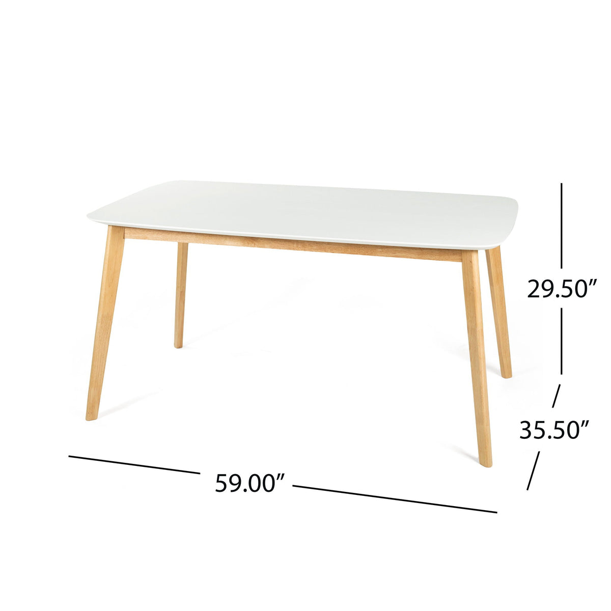 Dining Table With Splayed Rubberwood Legs & Faux Wood Tabletop, Mid Century Modern - White Oak