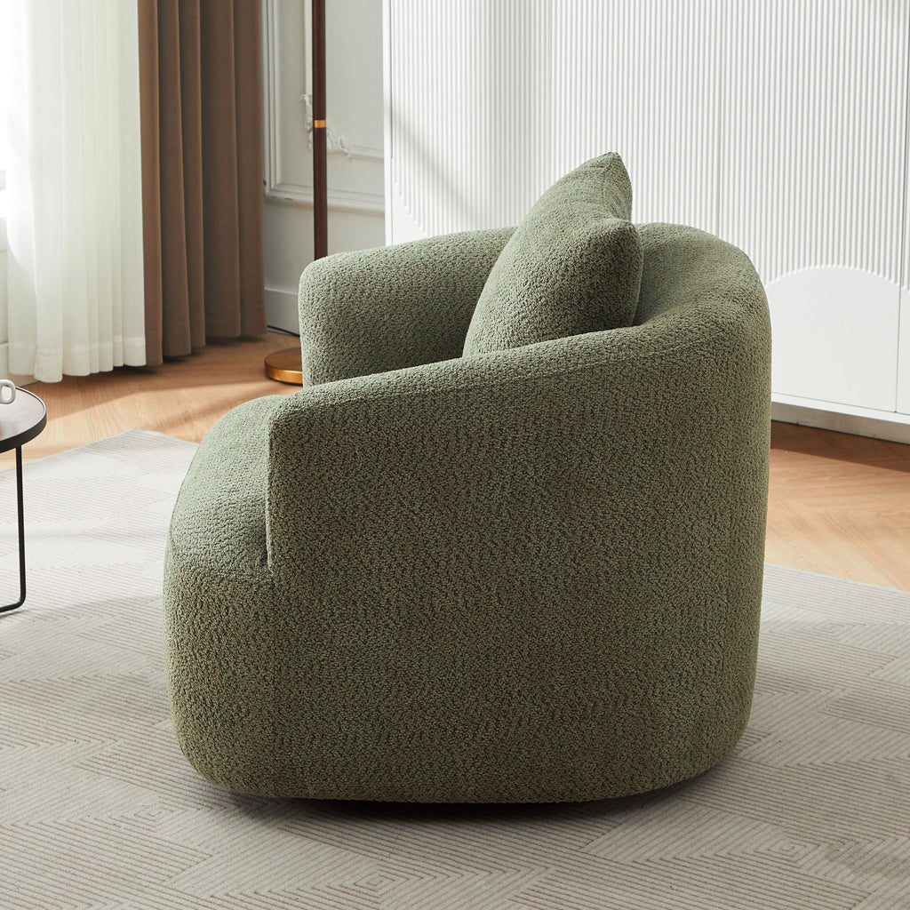 360° Swivel Barrel Sofa Chair With Throw Pillow, Upholstered Accent Chair