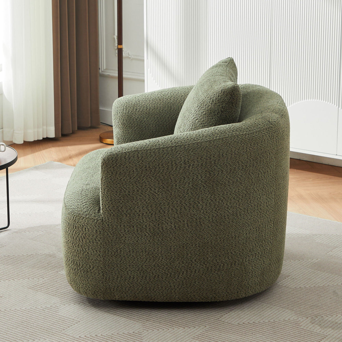 360° Swivel Barrel Sofa Chair With Throw Pillow, Upholstered Accent Chair