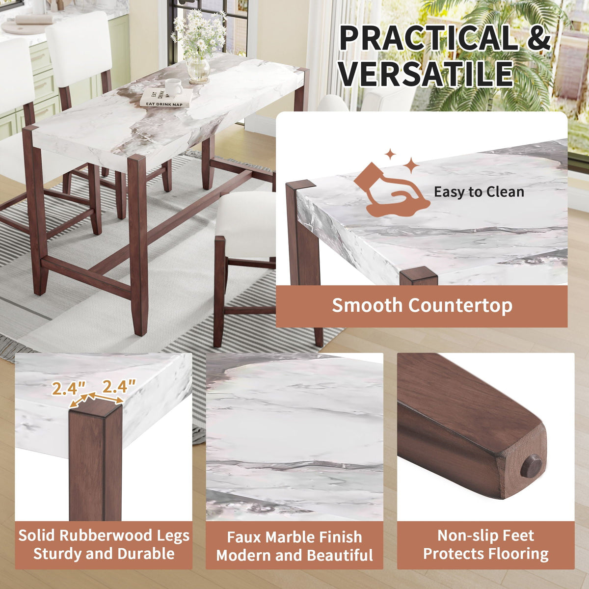 5 Piece Counter Height Dining Set With 4 Upholstered Chairs