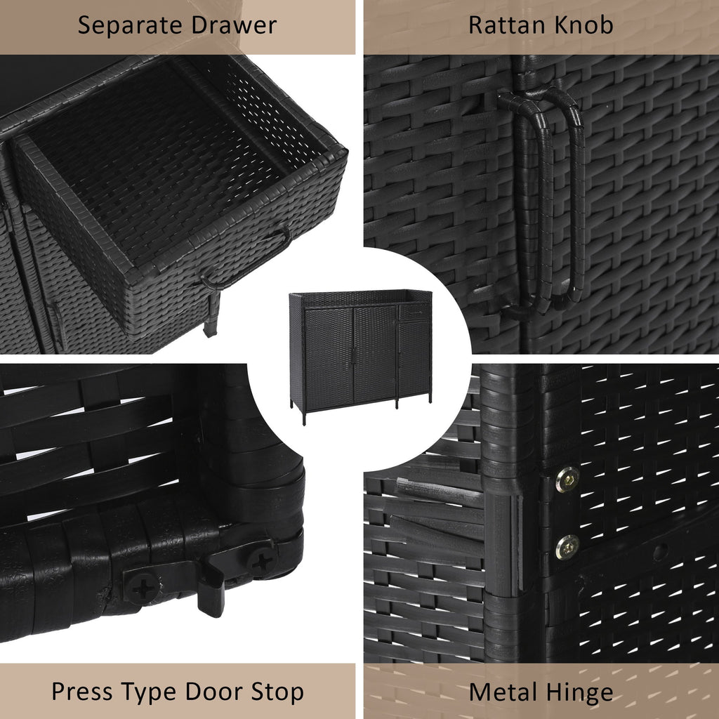 K&K 47.5"W Wicker Outdoor Storage Cabinet with Tempered Glass Top