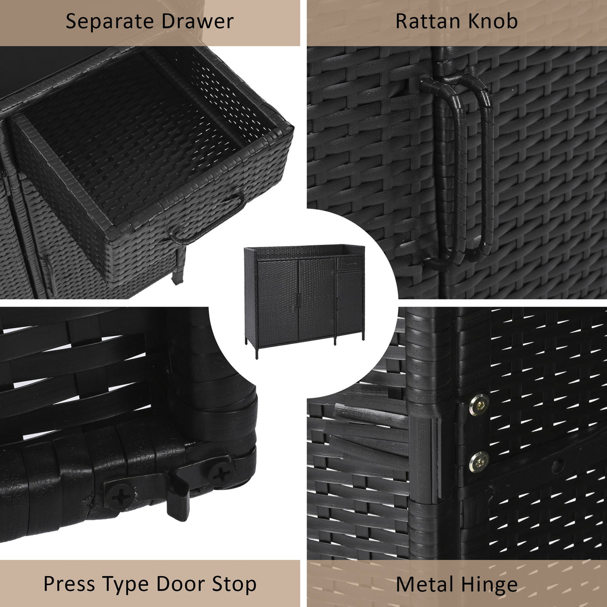 K&K 47.5"W Wicker Outdoor Storage Cabinet with Tempered Glass Top