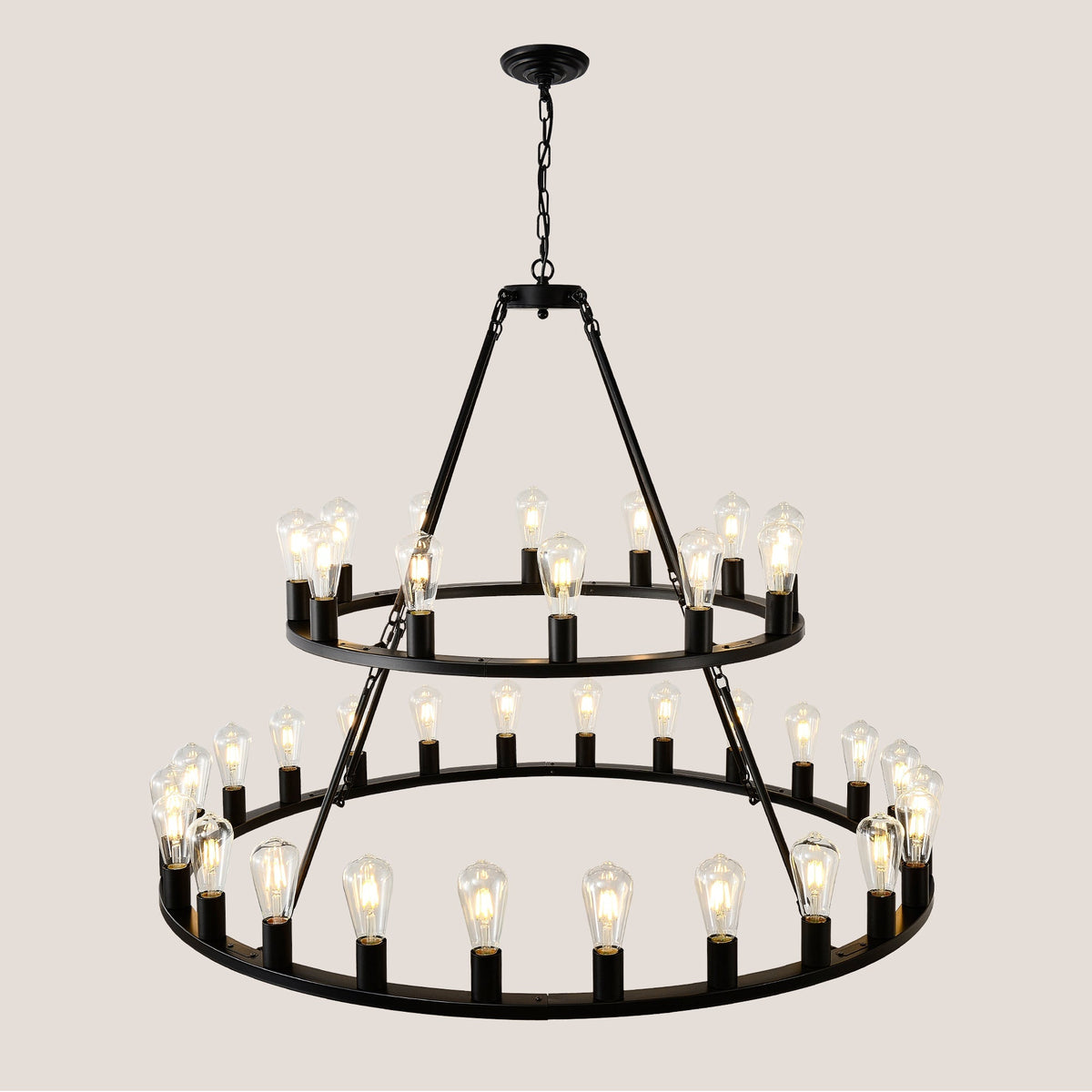 52 Inch Black Wagon Wheel Chandelier, 36-Lights