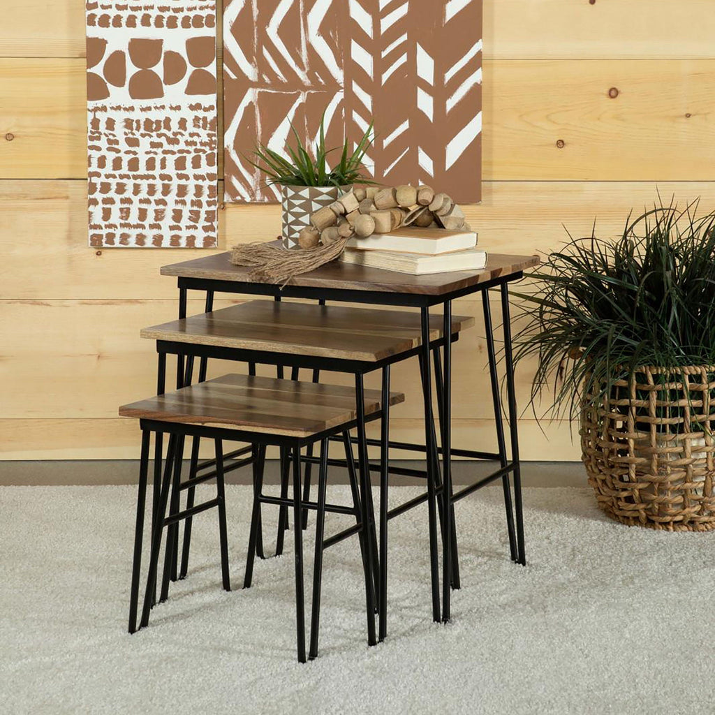 3 Piece Nesting Table With Hairpin Legs - Brown