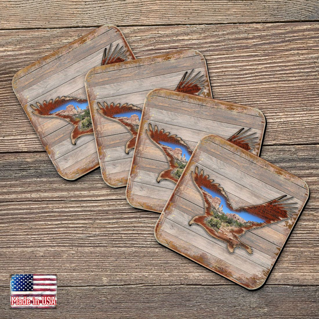 Eagle Wooden Cork Coasters Gift Set of 4 by Nature Wonders - Nature Wildlife Decor  - 8199417C-S4