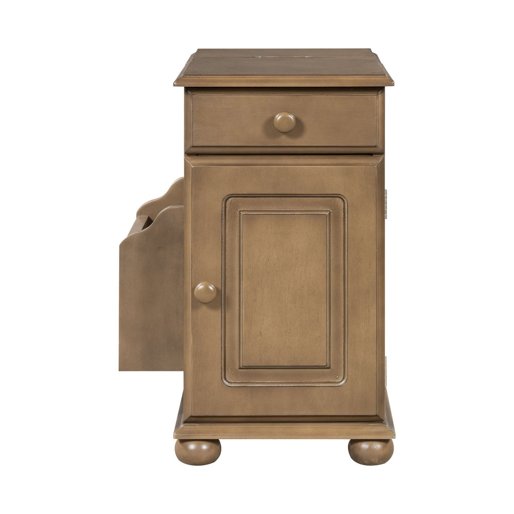 Vintage Flip Top Side Table With USB Ports
