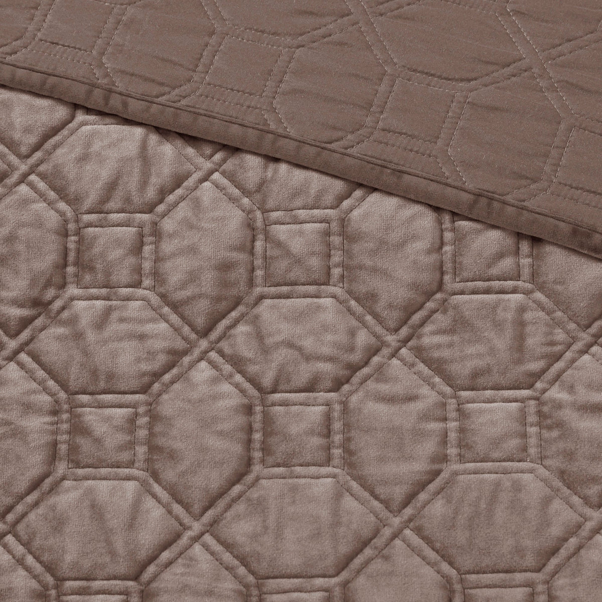 3 Piece Velvet Quilt Set Taupe Full/Queen