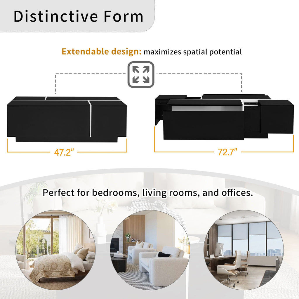 Extendable Coffee Table With 2 Hidden Storage Space And 2 Drawers For Living Room