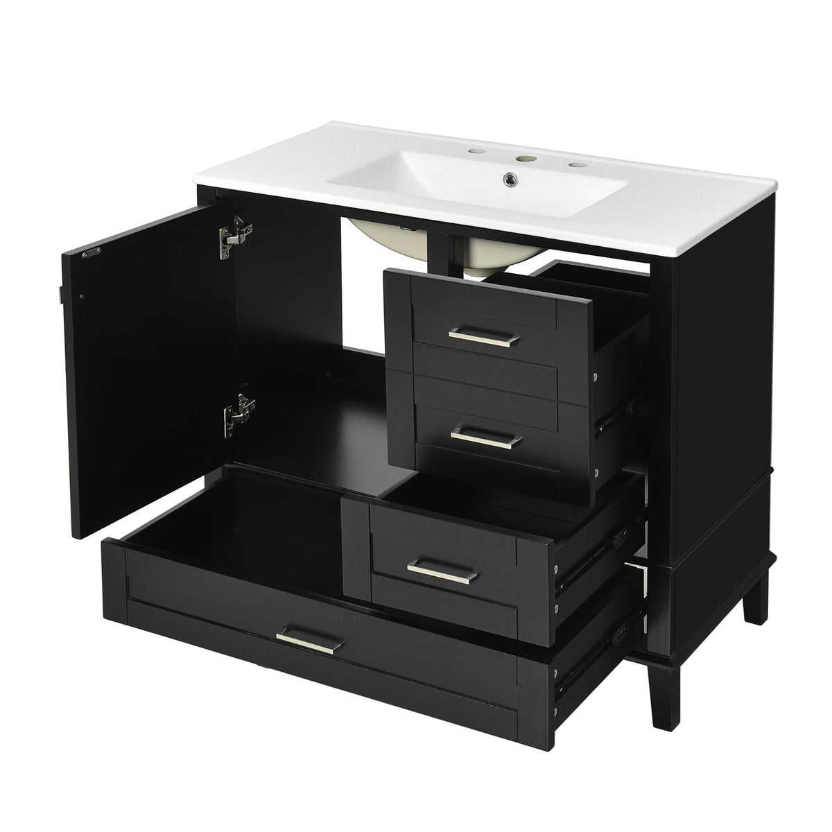 Bathroom Vanity, Modern Bathroom Cabinet With Sink Combo Set, Bathroom Storage Cabinet With A Soft Closing Door And 3 Drawers, Solid Wood Frame