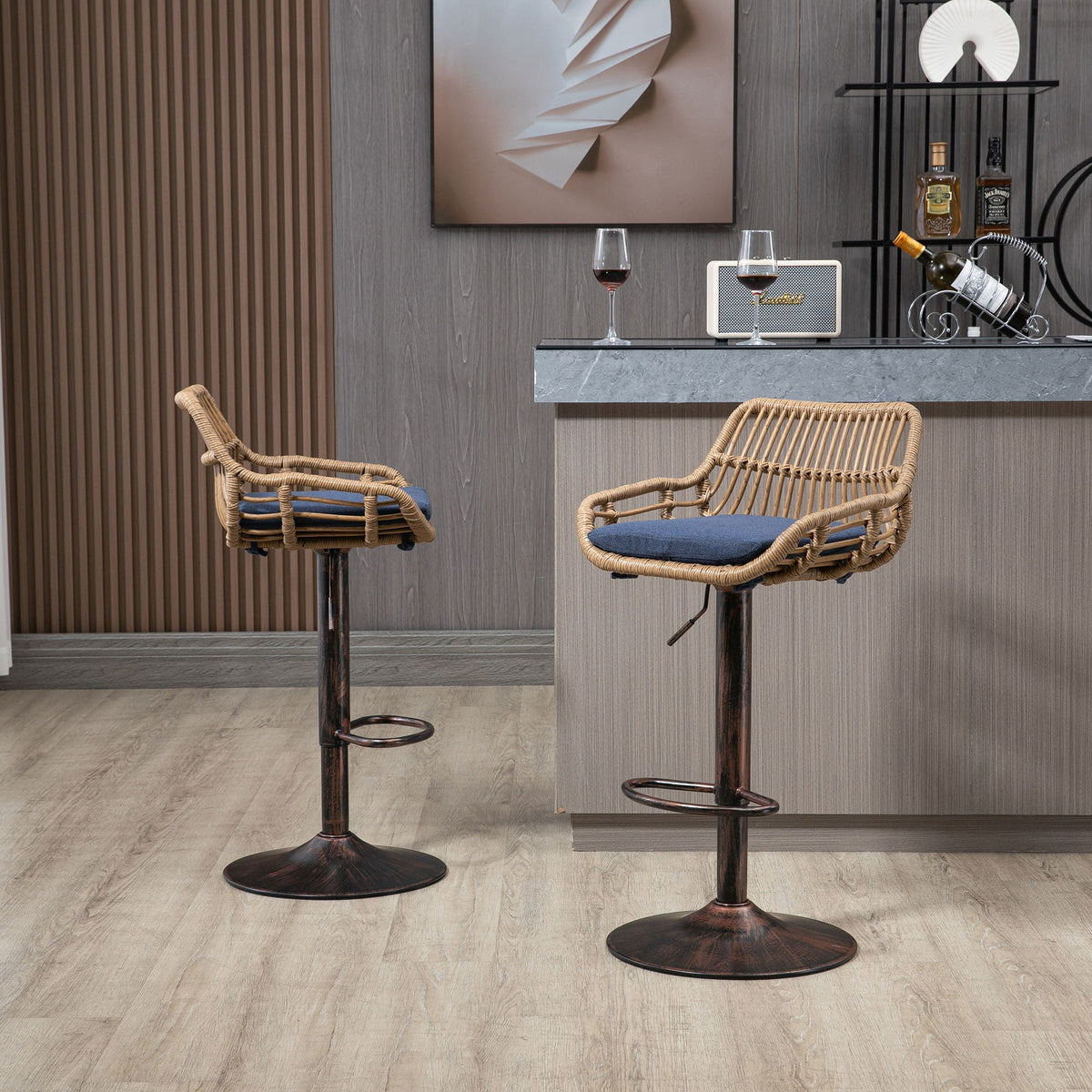 Modern Swivel Bar Stools Adjustable Counter Chairs With Footrest (Set of 2)