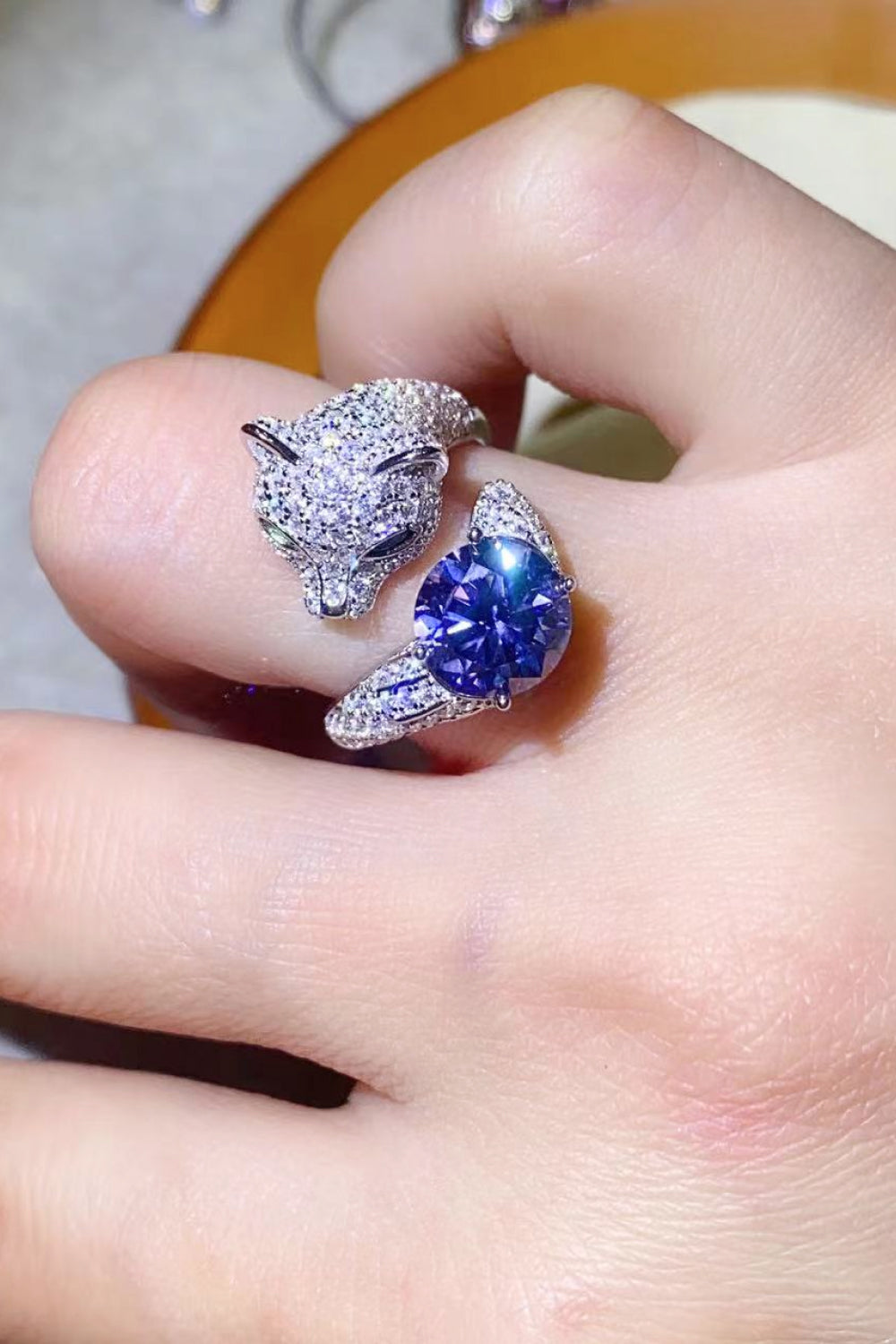 2 Carat Blue Sparkala™ Adjustable Animal Bypass Ring (Platinum Over Pure Sterling Silver)