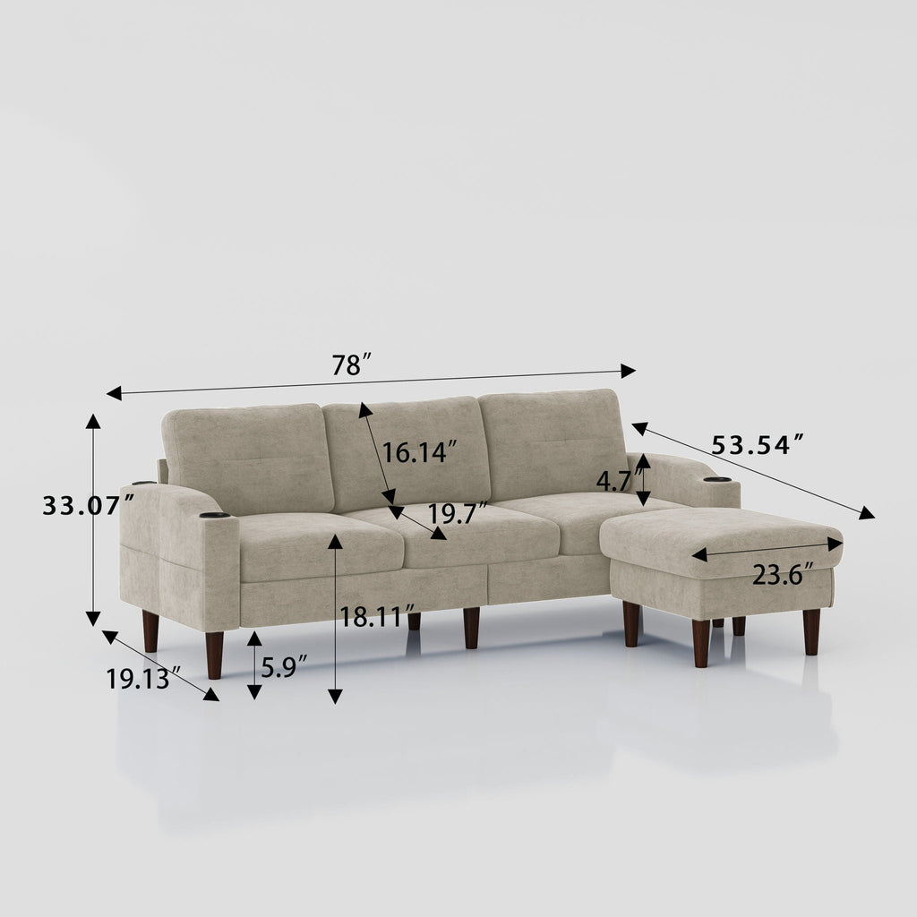 3 Seater Convertible Combination L Shaped Sofa With Footstools With Storage