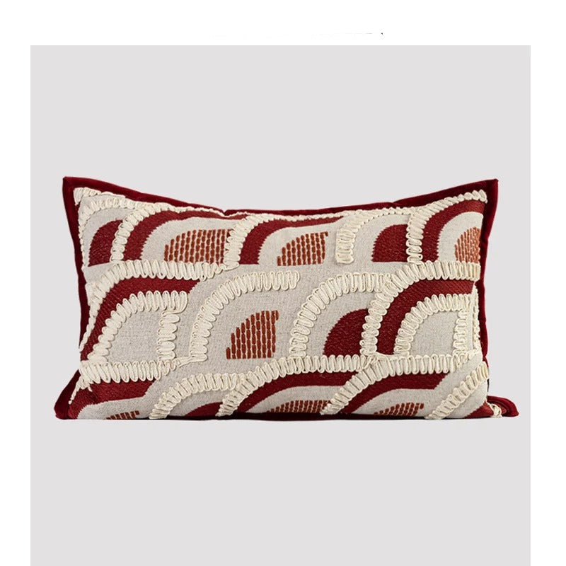 Mid-Century Wabi-Sabi Embroidered Red Jacquard Throw Pillow For The Home