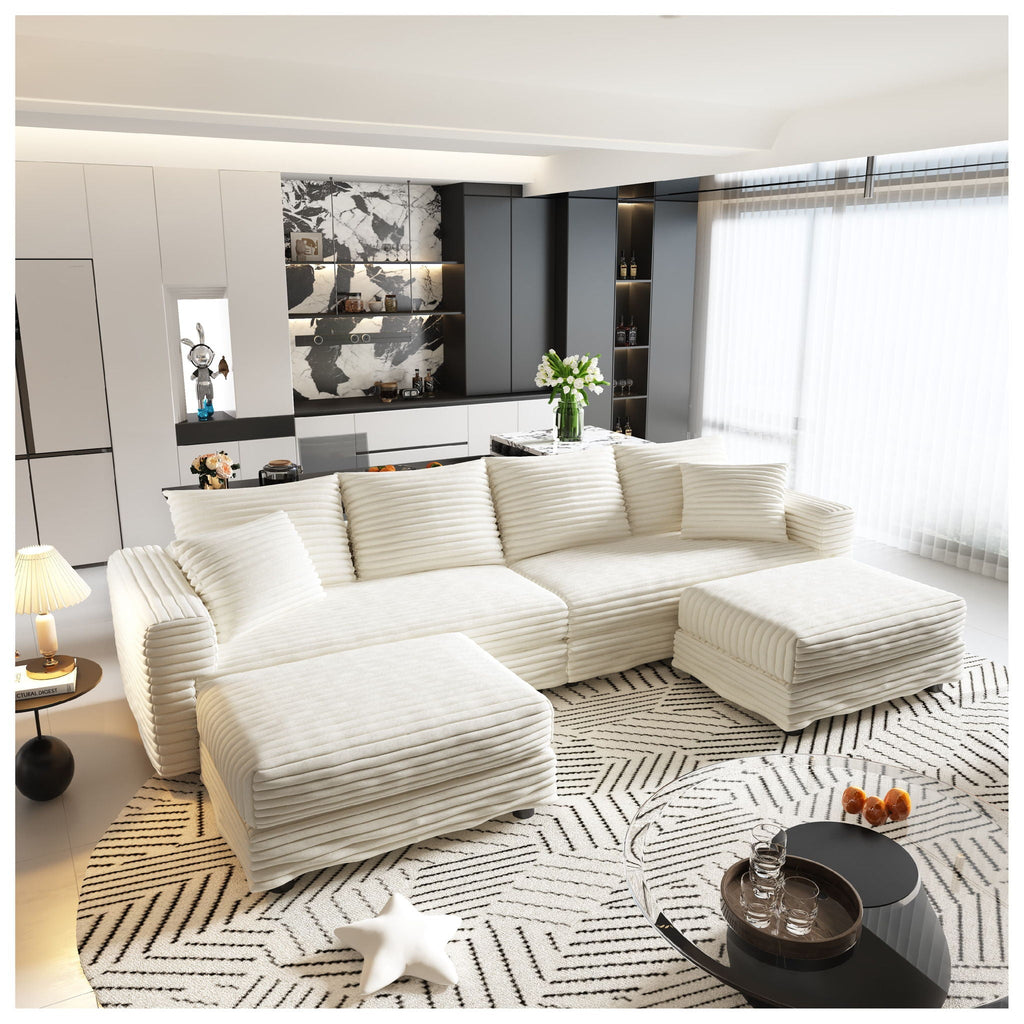 Deep Seat Convertible Sofa With Soft Pillows And Ottomans