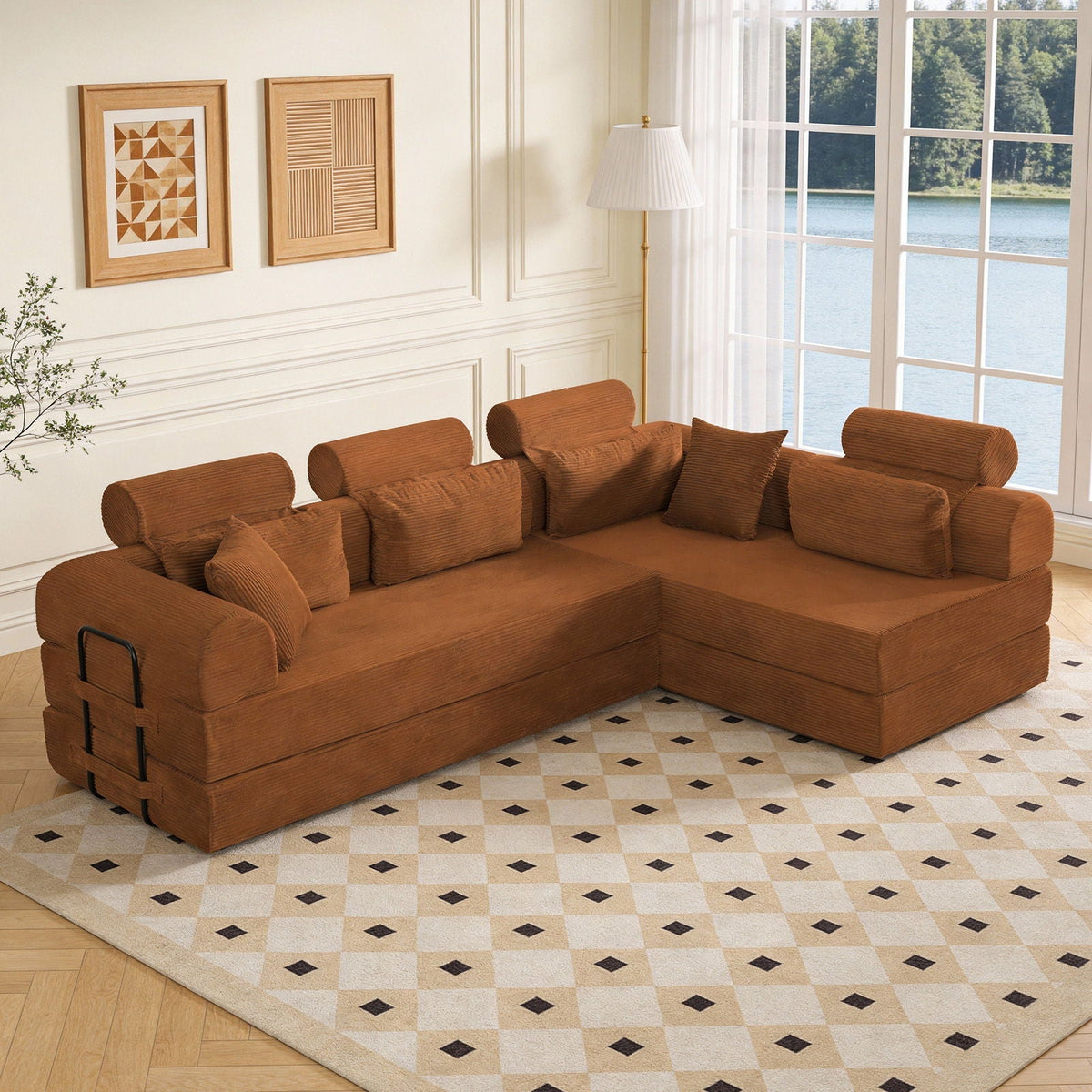 Modern L-Shape Modular Sectional Sofa, Compressed Design