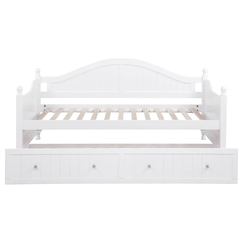 Twin Daybed With Trundle Storage Bed - White