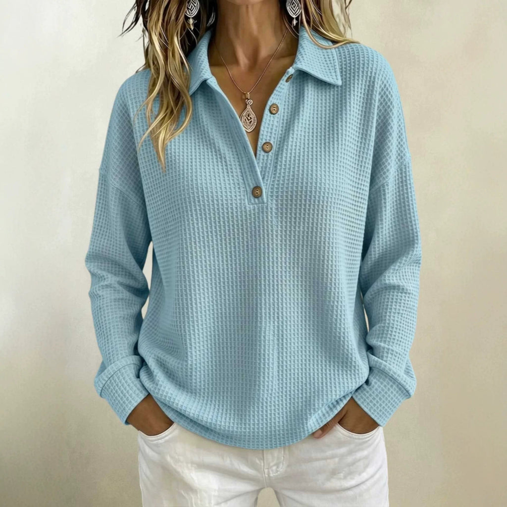 Womens Loose-fitting Long-sleeve Top With A Button-down Collar