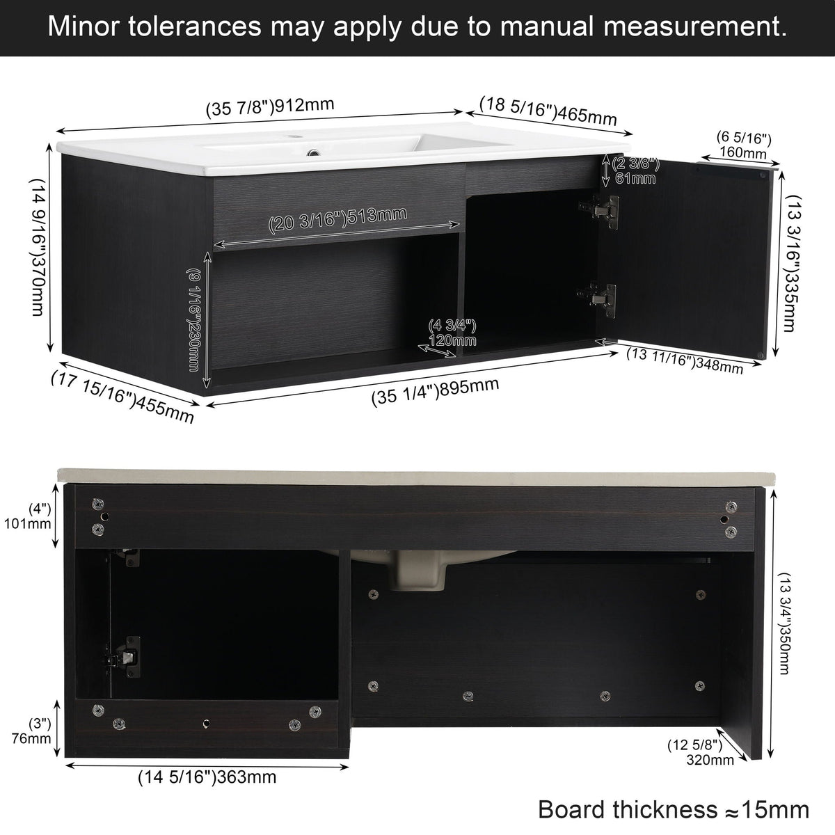 Wall Mounted Floating Bathroom Vanity With Open Shelf & Soft Close Door
