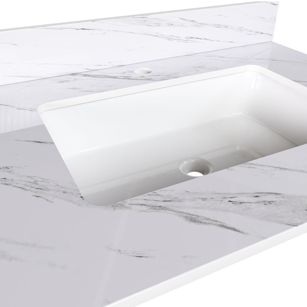 Bianco Carrara Venato Marble Vanity Top With Pre Drilled Faucet Hole And Undermount Sink