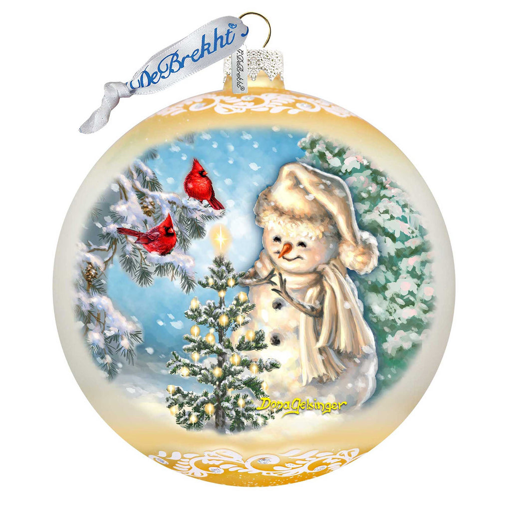 Glowing Snowman Lg Glass Ornament in Gold by Gelsinger - Christmas Decor - 73926G-DG