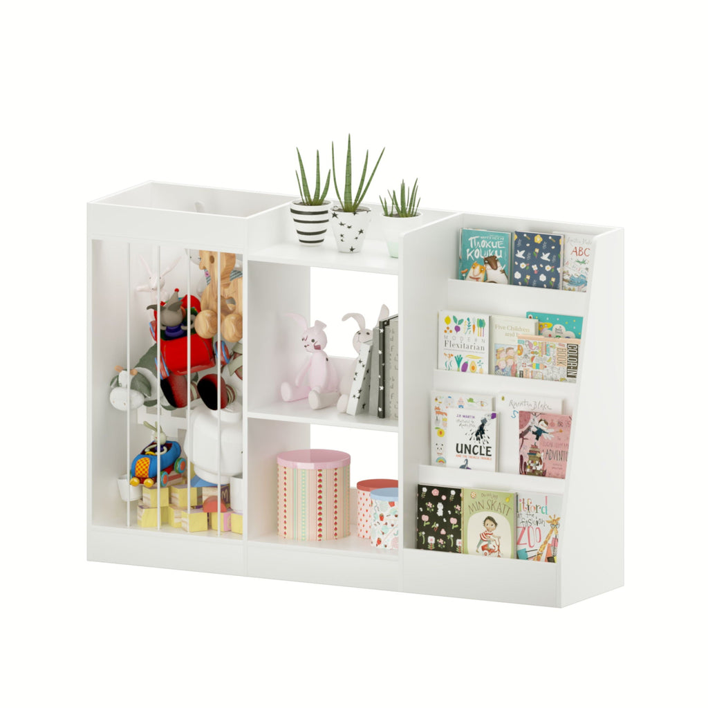 Bookshelf And Toy Storage, 3 Tier Montessori Bookcase With Stuffed Animal Organizer - White