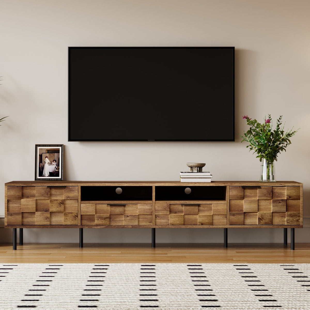 TV Stand With 2 Drawers, Media Console Table, Storage Cabinet With Cable Management