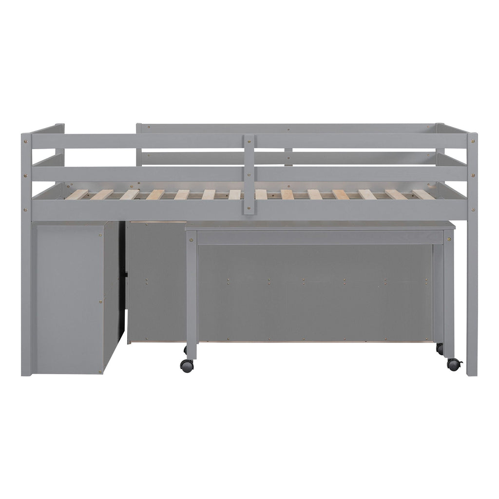 Loft Bed With Retractable Writing Desk And 4 Drawers, With Lateral Portable Desk And Shelves